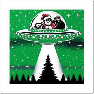 Santa in a UFO UAP Posters and Art